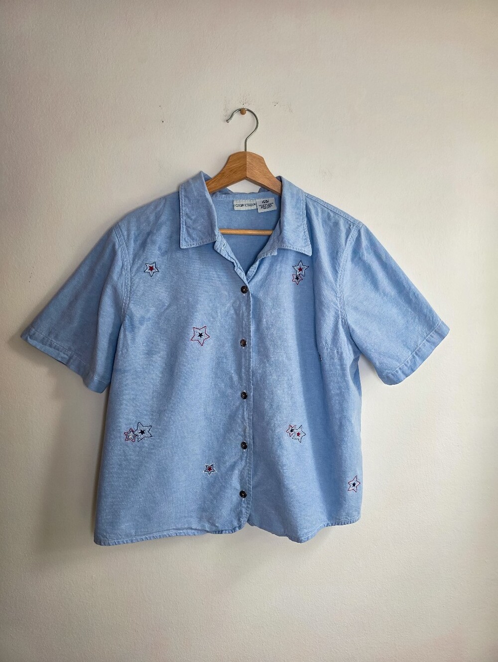 Vintage Cabin Creek Patriotic Embroidered Button-Up Top